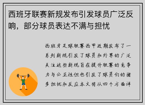 西班牙联赛新规发布引发球员广泛反响，部分球员表达不满与担忧