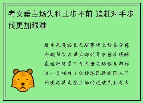 考文垂主场失利止步不前 追赶对手步伐更加艰难